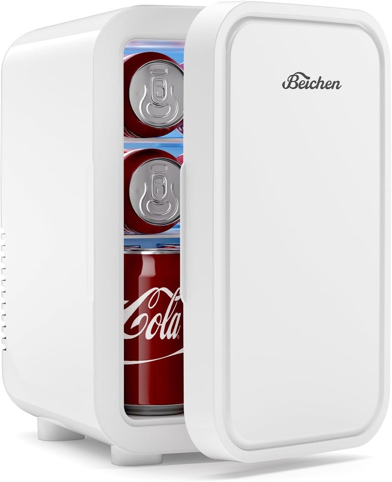 BEICHEN Mini Fridge,6 Liter / 8 Can Small Fridge for Bedroom, Car, Office & Dorm, 110V AC/DC Portable Thermoelectric Cooler & Warmer for Skincare, Food, Drinks, White - Image 1